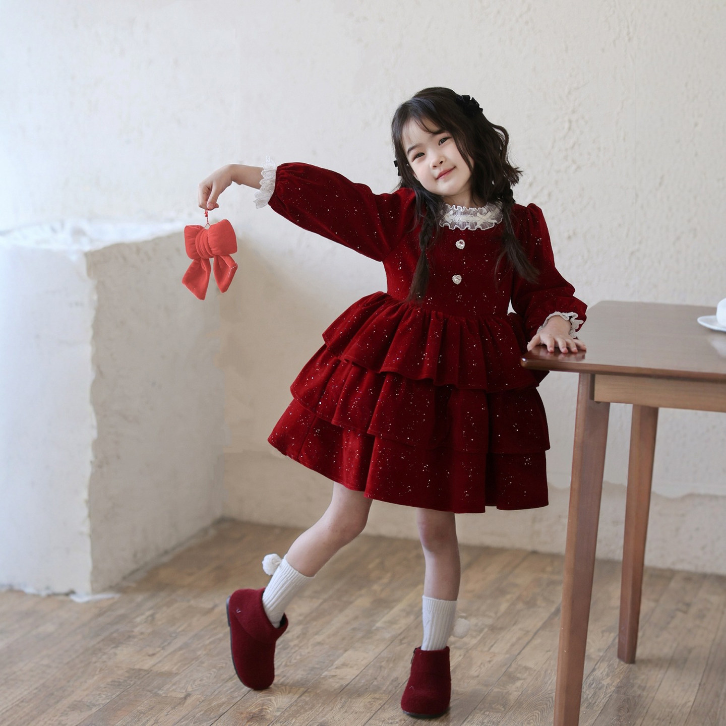 女童红色闪闪丝绒加绒连衣裙蛋糕裙2025冬季女孩公主裙新年蓬蓬裙,童装/婴儿装/亲子装,连衣裙,淘宝优惠券,粉丝福利购,淘宝优惠卷