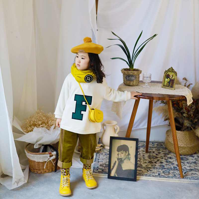 ifkids春款针织毛巾绣领卫衣童装