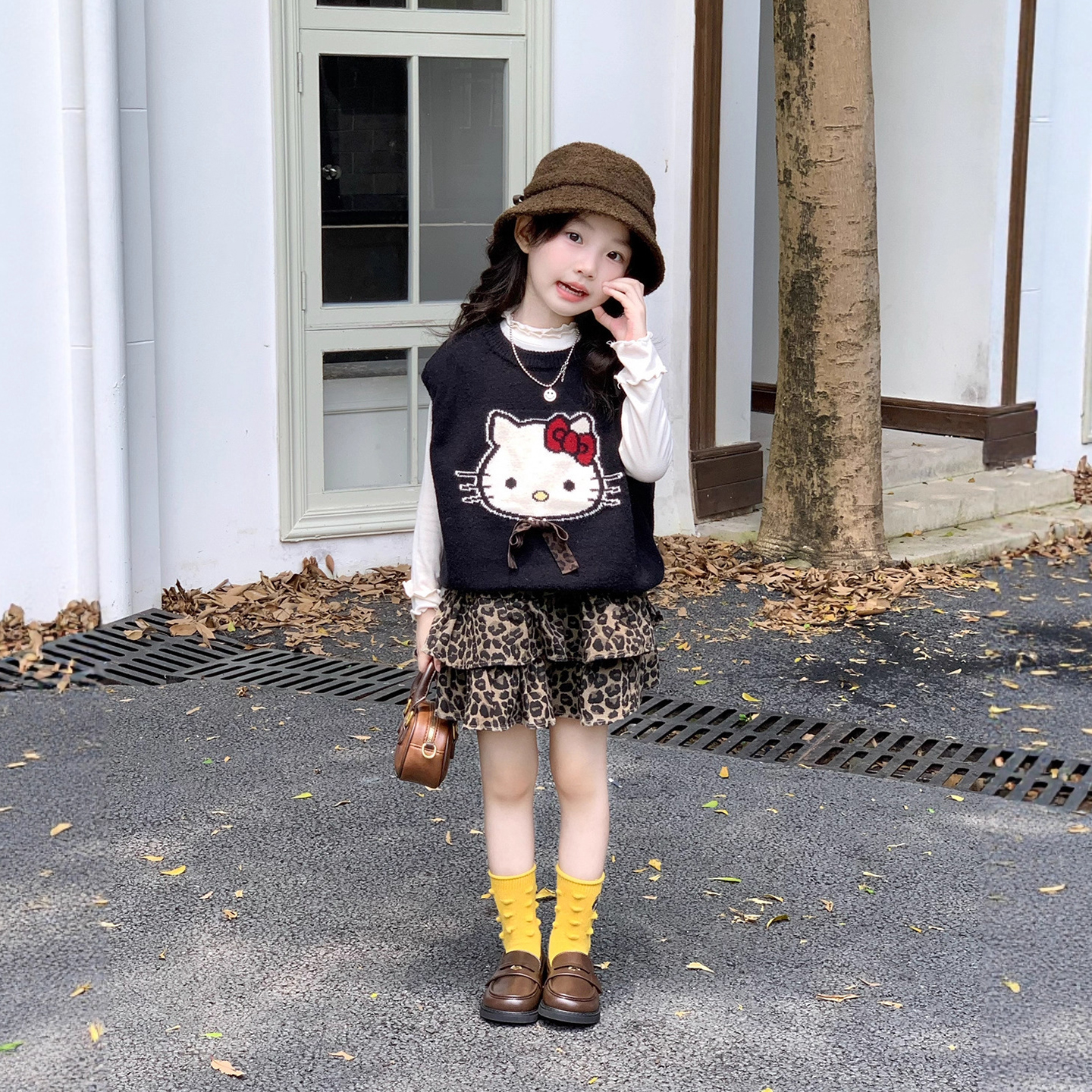 女童韩版针织马甲套装2025秋季新款儿童洋气打底衫背心女宝宝短裙