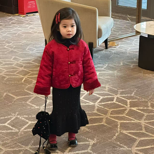 女童洋气复古国风盘扣夹棉外套女宝宝气质拜年棉服 冬季 新中式 童装