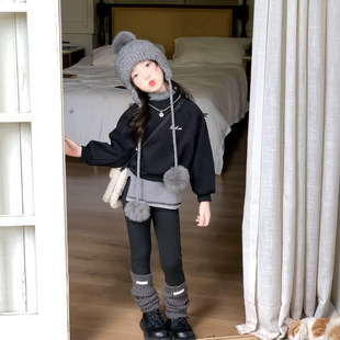 女童卫衣2025冬新品韩版字母印花加绒短款卫衣美式辣妹叠穿短上衣