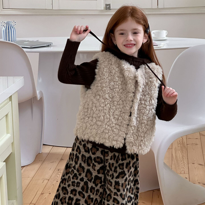 女童洋气套装连帽加厚马甲直筒裤