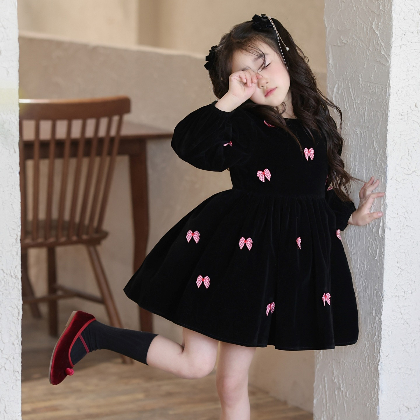 女童蝴蝶结甜美丝绒连衣裙公主裙