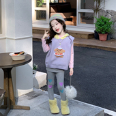 爱心打底裙裤 女童洋气卡通拼色针织马甲背心打底衫 潮 新款 2026春季