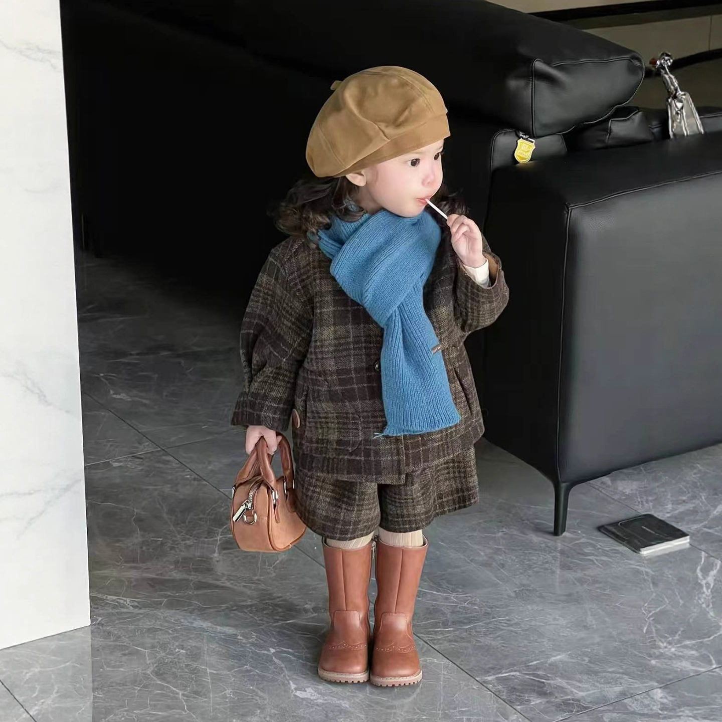 复古格纹时髦日系双面呢大衣保暖