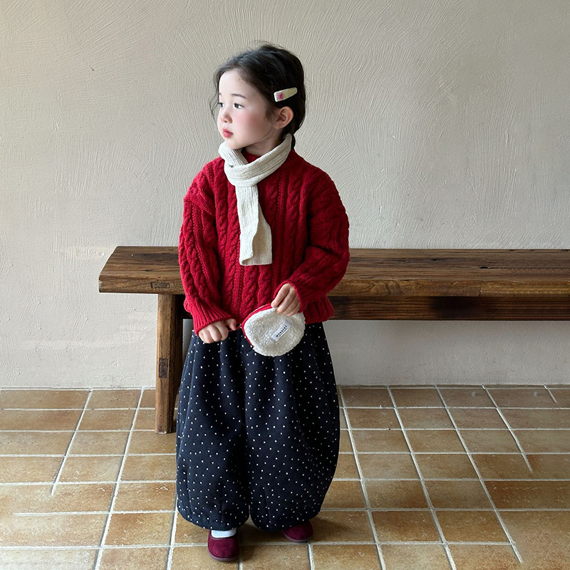 韩版洋气针织麻花毛衣波点阔腿裤