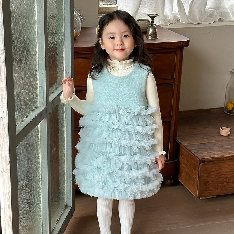 小香风夹棉网纱公主裙洋气女童潮
