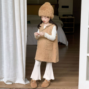 好乖！女童连帽马甲毛衣裙洋气针织背心裙+喇叭裤子秋季新款童装