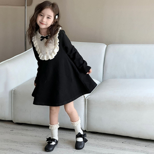 女童小香风连衣裙秋季新款儿童小女孩娃娃领裙子撞色小香风公主裙