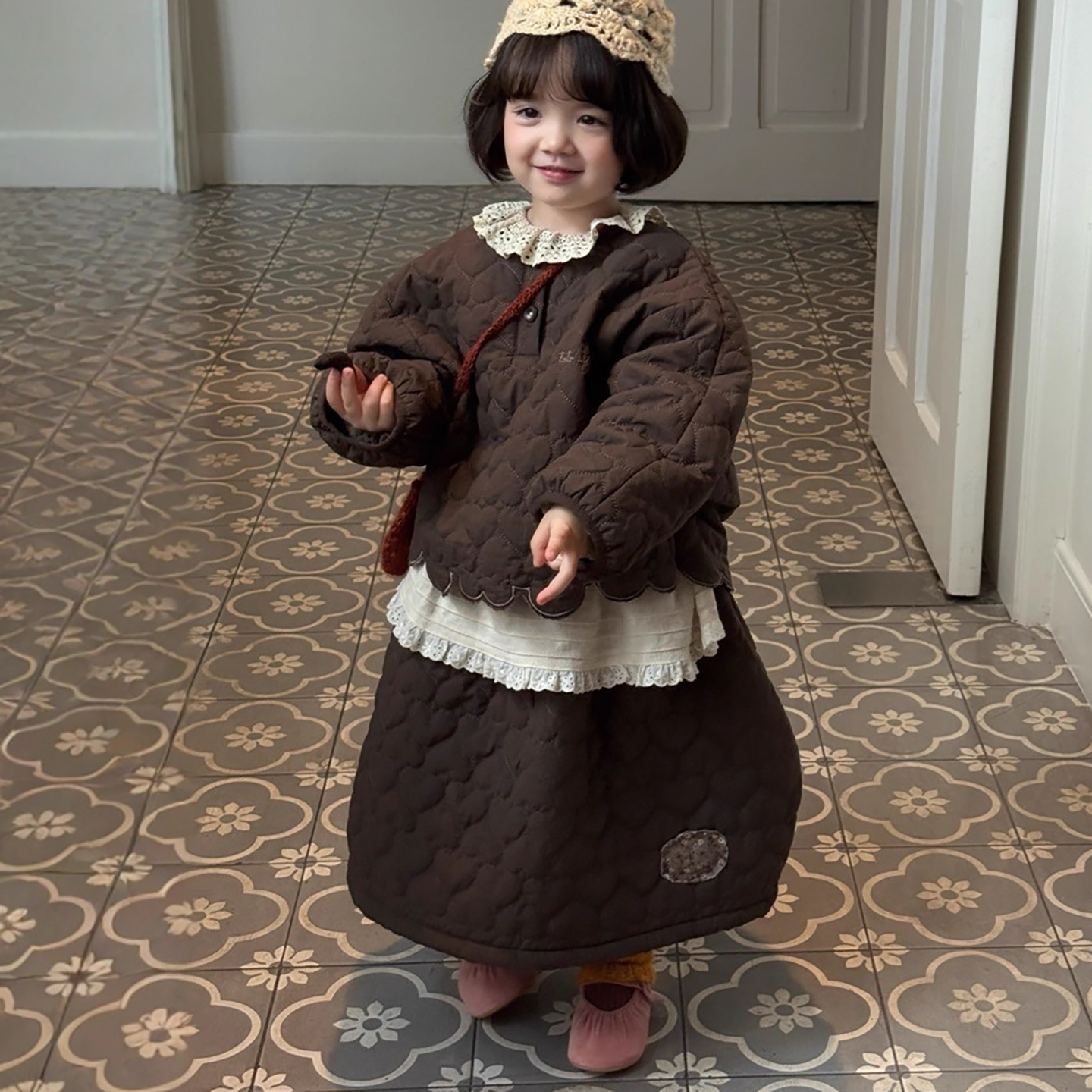 女童春秋套装新款儿童压花绗棉潮