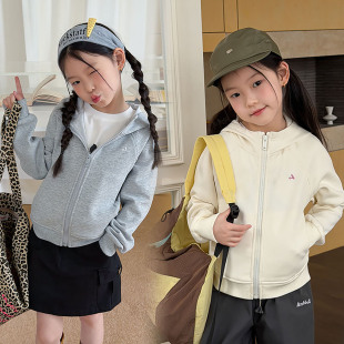春夏男女童早晚微凉BI备儿童韩版 利落连帽卫衣外套休闲上衣 修身