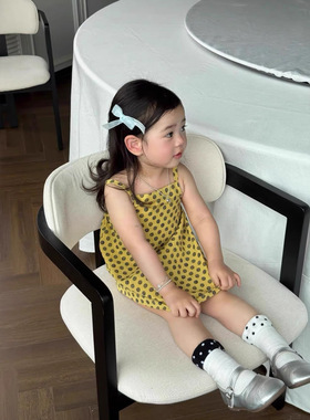 夏款童装女童连衣裙棉绸海边度假沙滩裙子夏季儿童黄色波点吊带裙