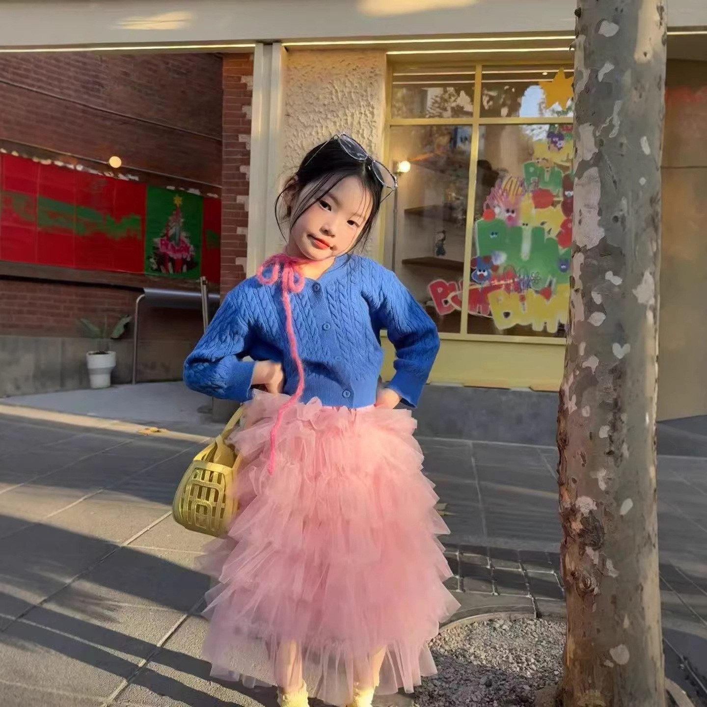 韩版童装2026春款女童洋气麻花针织衫毛衣宝宝甜美网纱蛋糕半身裙