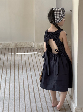 夏季女童露背连衣裙 女童蝴蝶结连衣裙