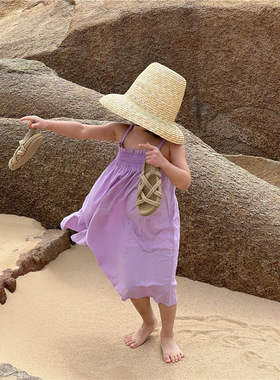 韩国女童打揽吊带连衣裙 女童波点复古森系长裙