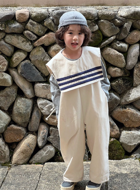 秋韩版男女童海军风背带裤  中性风背带裤