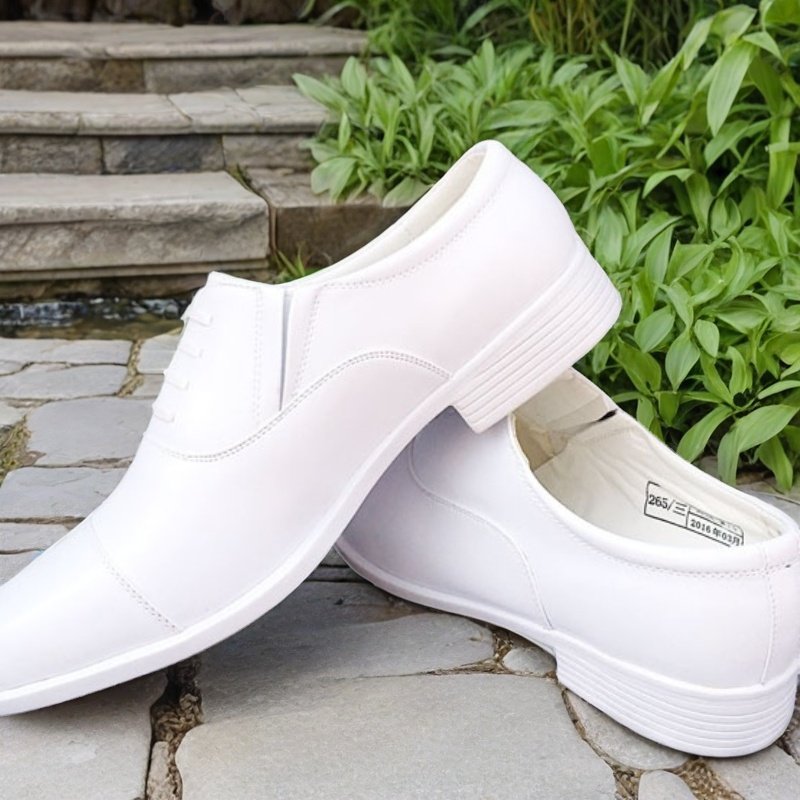 正品新式海白皮鞋男真皮商务正装新郎结婚鞋白色三接头皮鞋保安