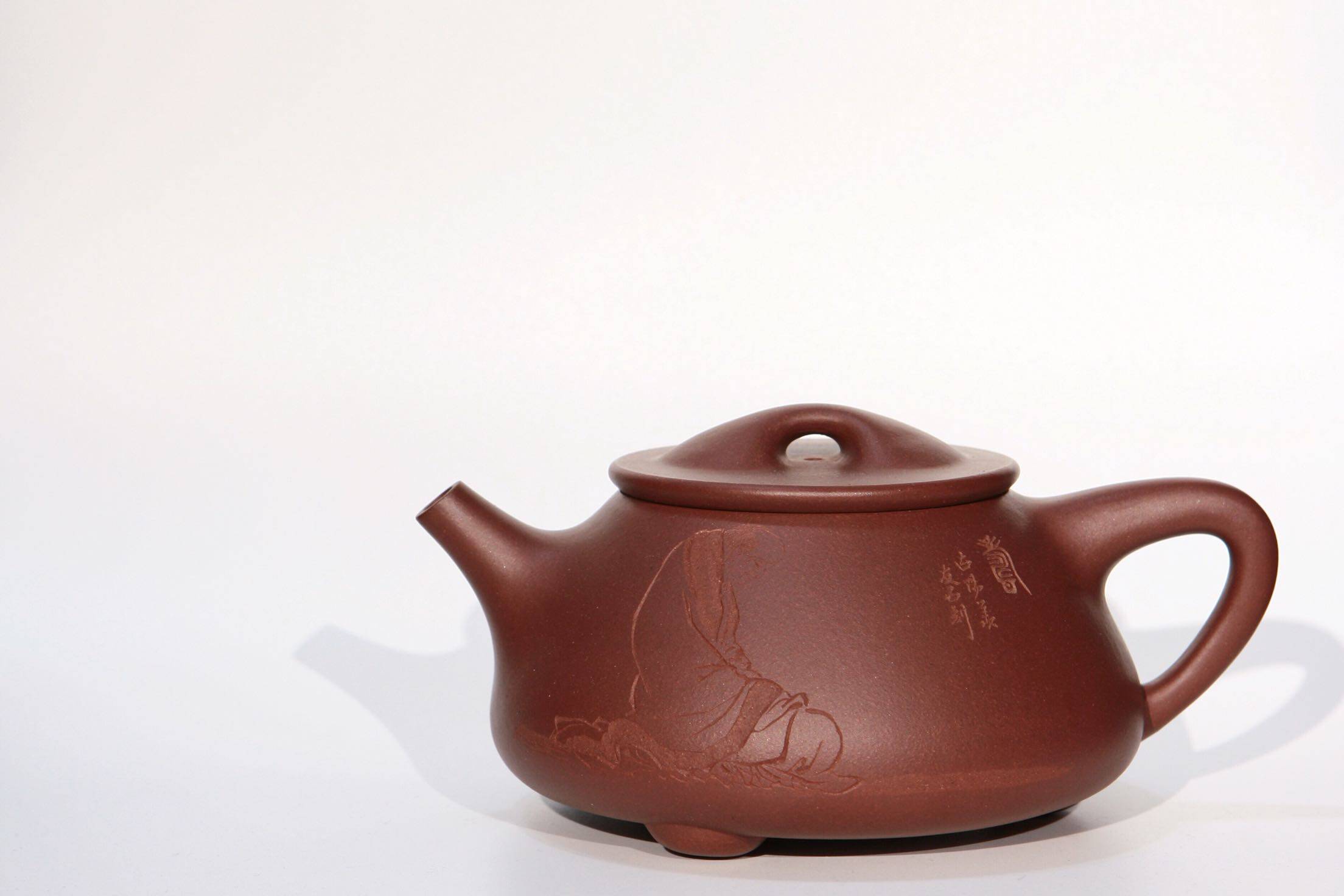 拙雅堂 莫燕丰 国工友石刻绘 底槽清 景舟石瓢 全手工紫砂壶 450c