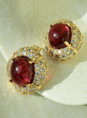 古董线《美第奇家族》重工1985s梵克@宝酒红琉璃耳饰华丽优雅宫廷