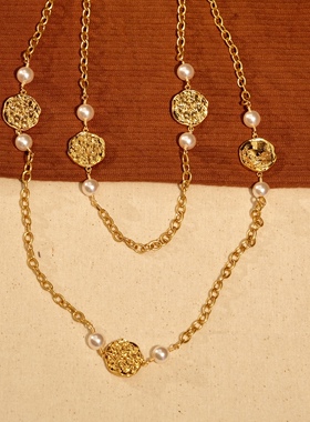 《COCO时代·狂野》小香风复古浓金珍珠长项链毛衣链双层多种戴法