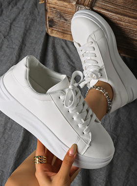 大码小白鞋女款2025春夏季新款皮面厚底休闲运动鞋百搭时尚板鞋子
