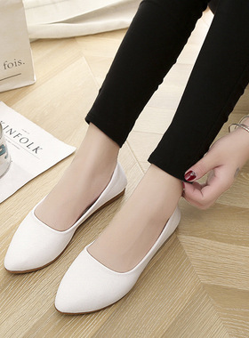 202025年新款春秋韩版头厚底鞋百搭职业平底鞋浅口平底单鞋皮鞋女