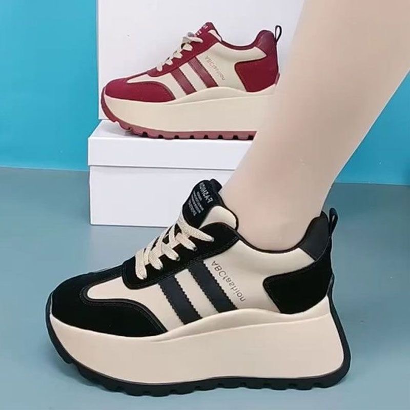 2025新款秋季德训鞋软皮厚底增高学生运动休闲透气老爹鞋女显脚小