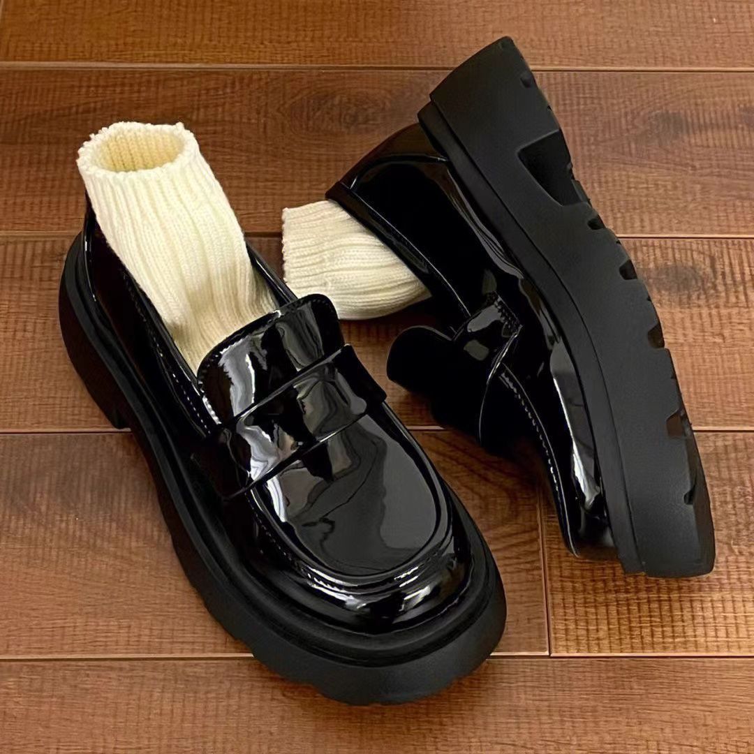 春秋季2025新款厚底学生平底英伦风单鞋一脚蹬小皮鞋韩版乐福鞋女