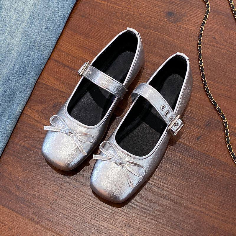 气质甜美皮带扣女士单鞋2026春夏季新款法式复古方头蝴蝶结奶奶鞋