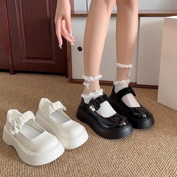 2025新款春季珍珠甜酷厚底小皮鞋英伦风复古百搭圆头玛丽珍单鞋女