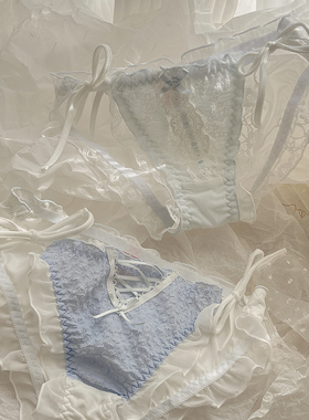 沁沁奶蓝~新品纯欲性感内裤女生清新蓝色蕾丝甜美丝带蝴蝶结