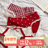 可爱波点本命年大红纯棉裆少女短裤 甜美格子 新年少女蝴蝶结内裤