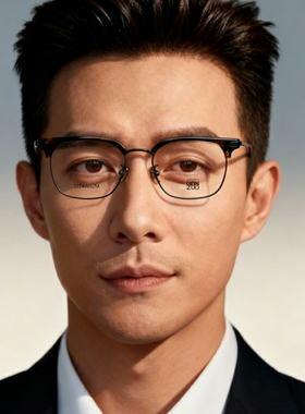 超轻钛架眉线黑色半框眼镜近视可配近视男款斯文理工男镜框Z1605