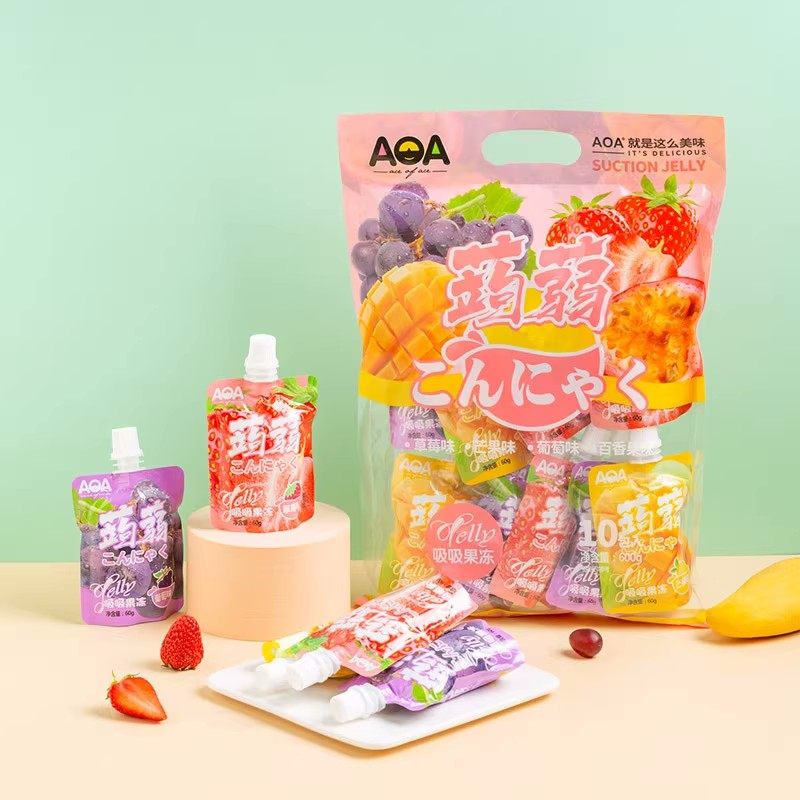 AOA蒟蒻草莓芒果百香果葡萄综合水果味吸吸果冻 10个入 儿童饮料