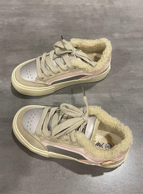 七七主人家 鞋子女2023冬季新款棉鞋女加绒保暖休闲运动板鞋厚底