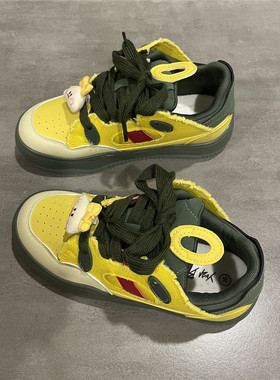 七七主人家 黄色面包鞋子女秋季帆布鞋学院百搭板鞋休闲运动鞋女