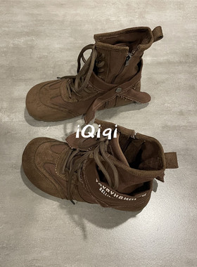 七七主人家 英伦风复古系带短靴2025秋季小众高帮帆布马丁靴女鞋