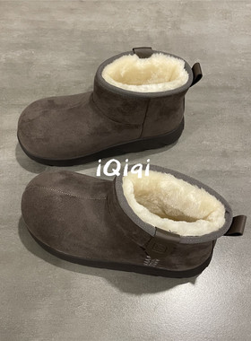 七七主人家 灰色复古加绒加厚防寒棉鞋女靴子女冬季保暖雪地靴女