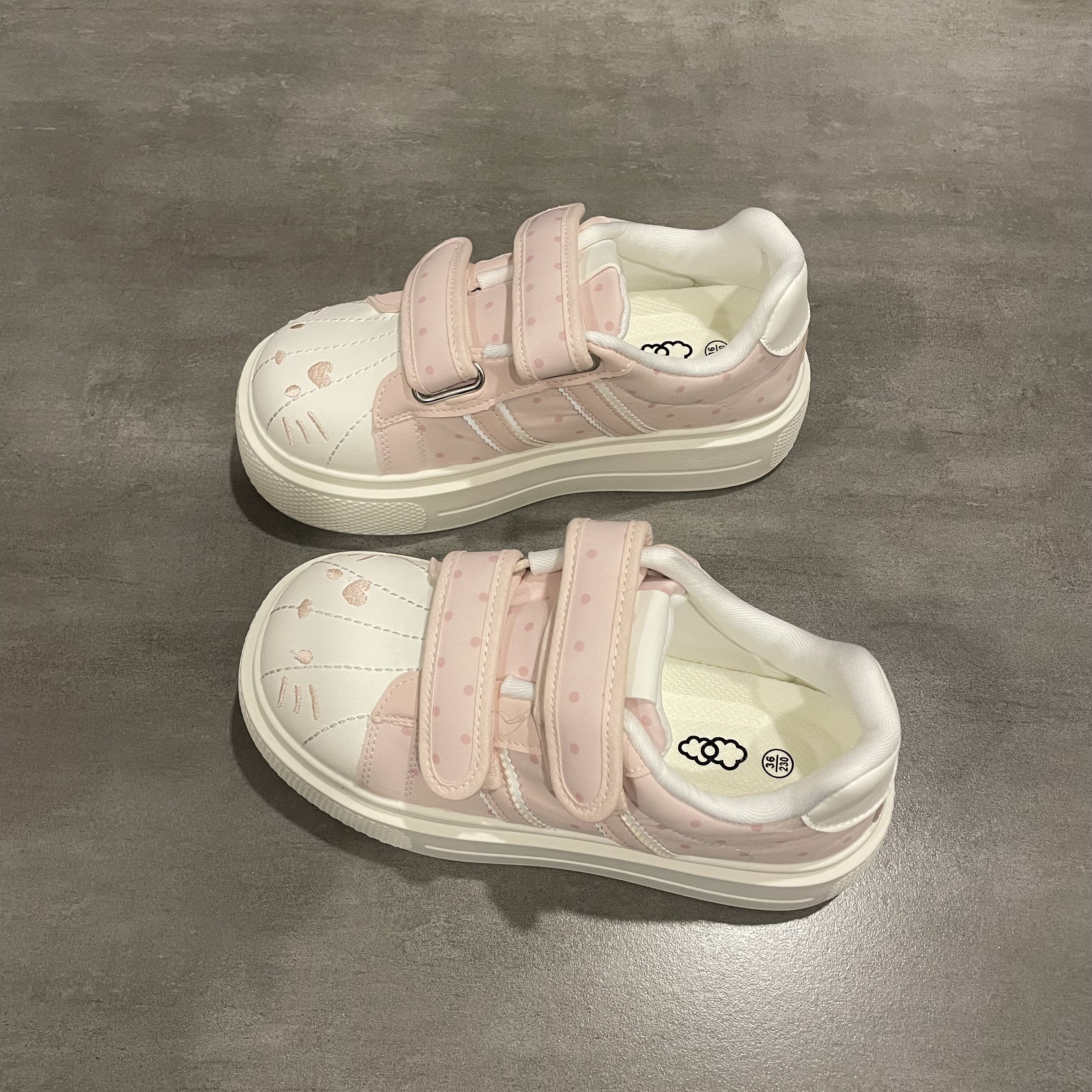 七七主人家粉色可爱甜美仙女风帆布鞋女厚底魔术贴板鞋休闲鞋子女
