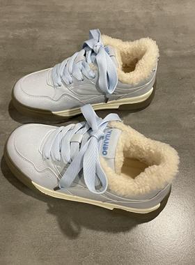 七七主人家雾霾蓝小众原创加绒棉鞋女百搭休闲鞋子女冬季保暖板鞋