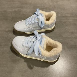 七七主人家雾霾蓝小众原创加绒棉鞋女百搭休闲鞋子女冬季保暖板鞋