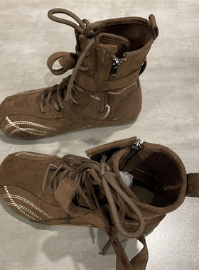 七七主人家 高帮靴子女复古休闲短靴靴女2025秋季新款帆布马丁靴