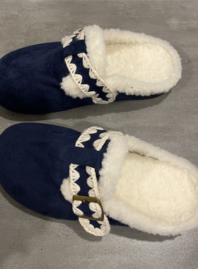 七七主人家 棉鞋女深蓝色休闲包头勃肯鞋女冬季加绒保暖棉拖鞋女