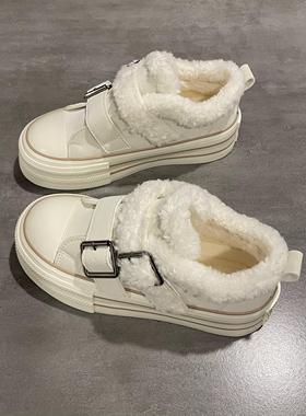 七七主人家 鞋子女冬季加绒棉鞋女保暖帆布鞋女原创小众设计板鞋