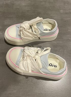 浅蓝色波点蝴蝶结鞋子女