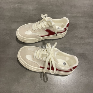 七七主人家 经典白红配色板鞋女原创百搭流行女鞋春季厚底德训鞋