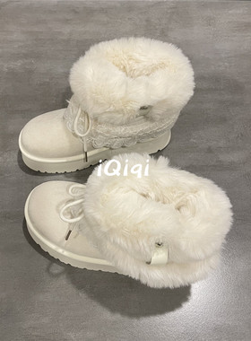 七七主人家 白色毛绒厚底雪地靴女2025冬季新款外穿保暖加绒棉鞋