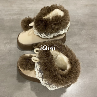 七七主人家 冬季棉鞋女厚底防滑保暖棉拖鞋加厚加绒防寒雪地靴女