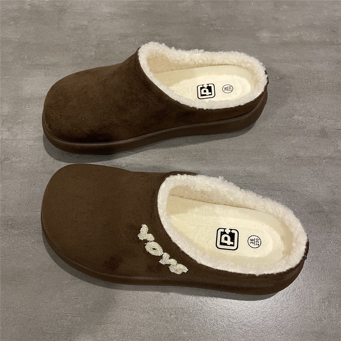 棕色勃肯鞋女懒人加绒半拖