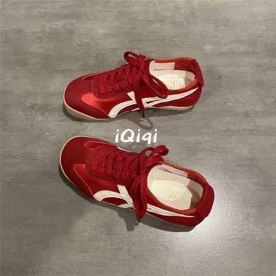 大红色复古鞋子女时尚百搭